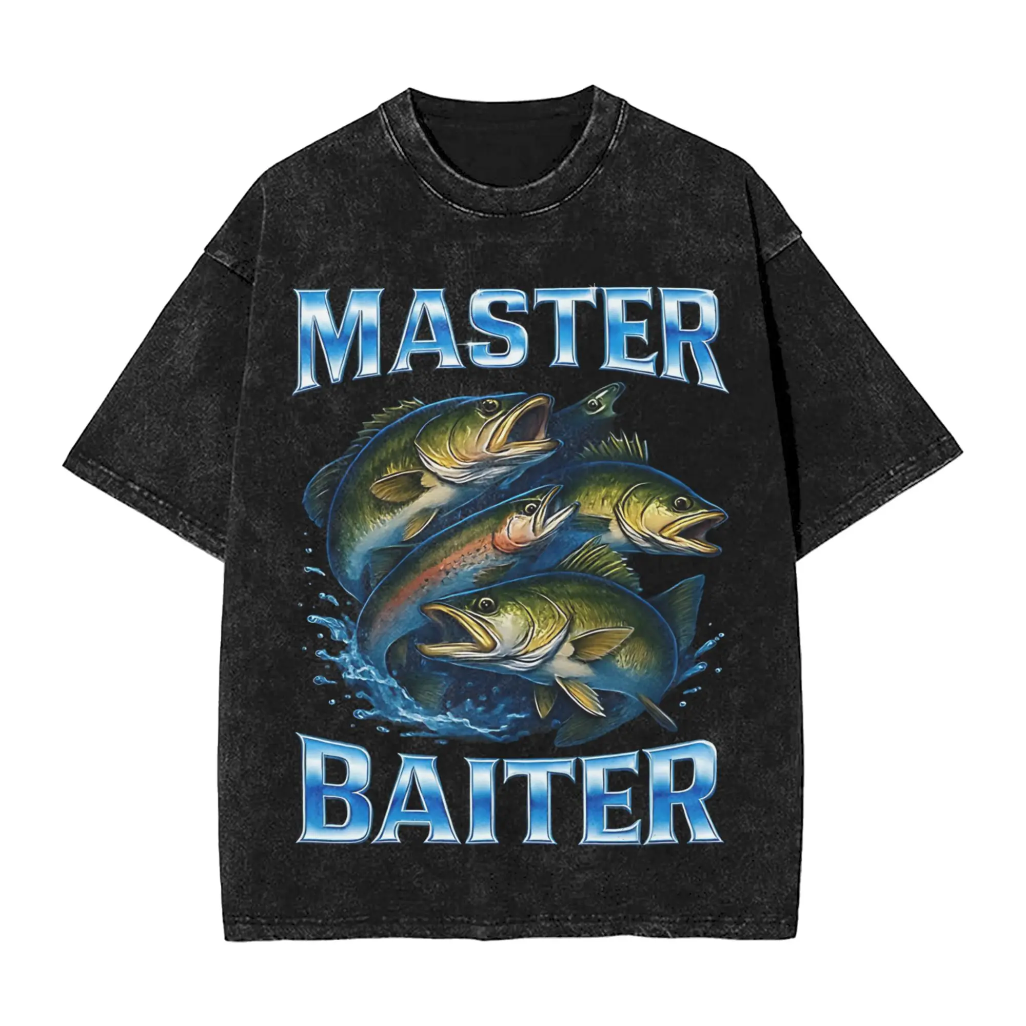 Master Baiter Funny Fishing  Outfit Washed T Shirts Men Women Streetwear Hip Hop T-Shirt Summer  Tees Tops Cotton