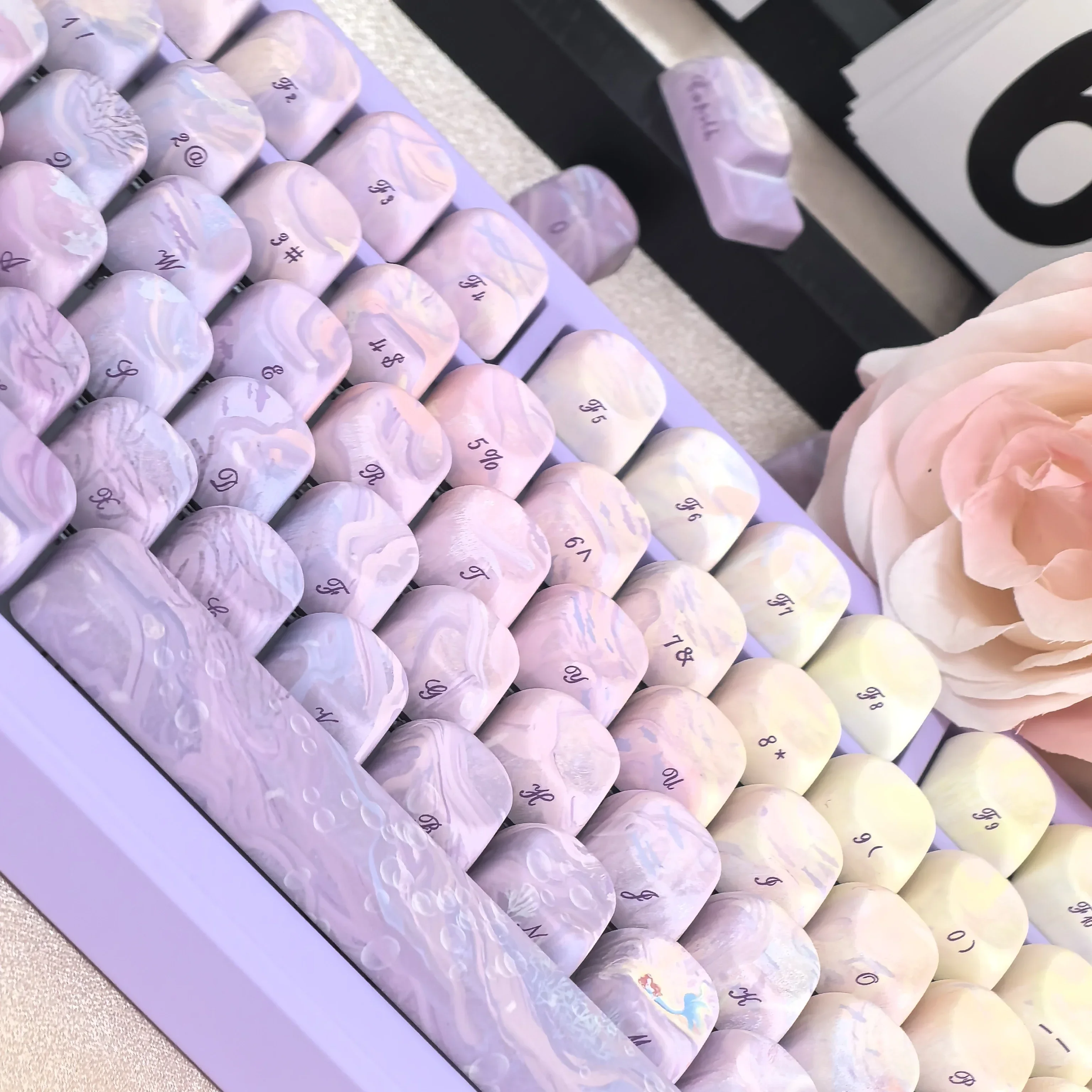 The Falling Mermaid Side Engraving Keycaps Dream Purple Keycap MOA/Cherry Profile for DIY Mechanical Keyboard Keycaps Giels gift