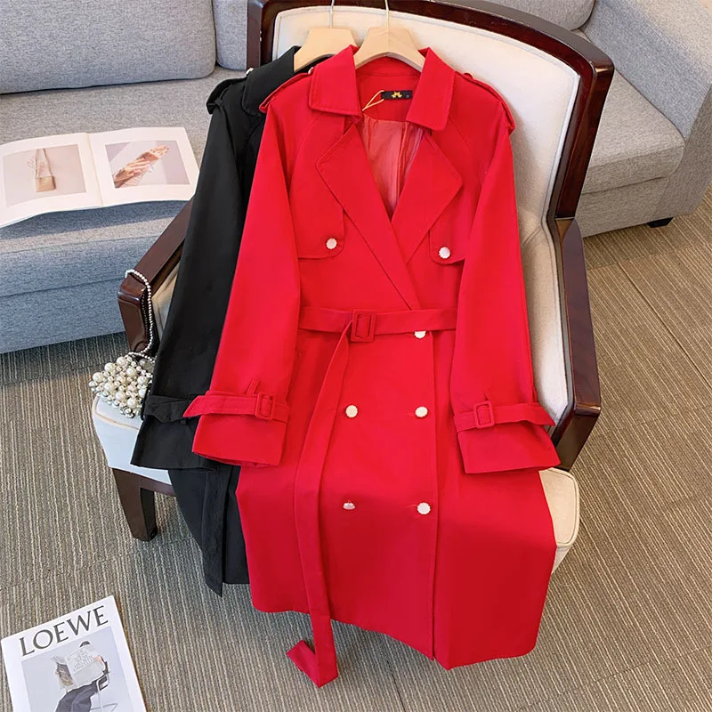 Plus Size Women Coats and jackets Autumn Mid Length Trench Coat Korean Fashion Winter Clothes Women Belt Trench Coat 9xl 10xl