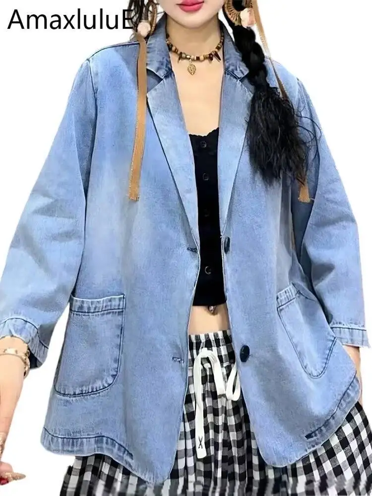 

Amax LuluE Summer Classic Soild Denim Jackets Females 2026 Japanese Design Loose Fashion Coats Womens Vintage Leisure Outerwear