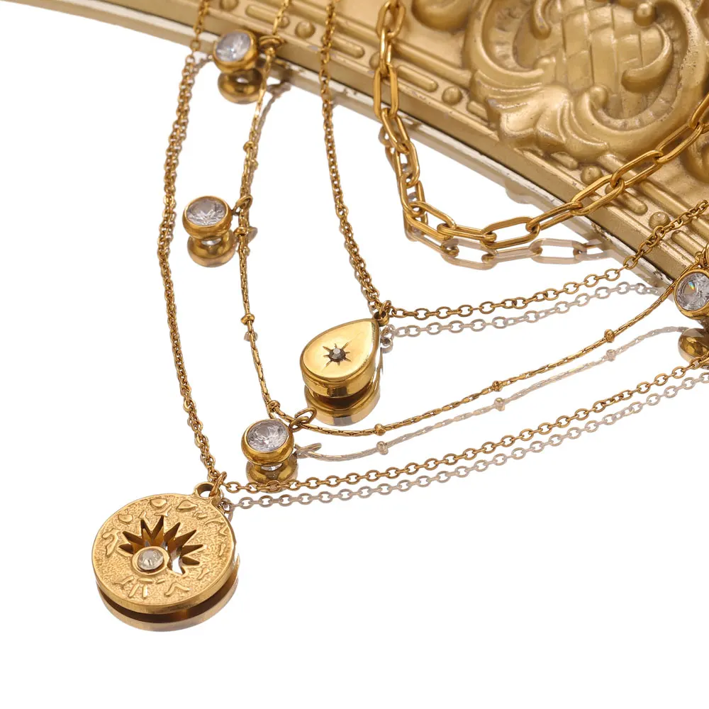 GIOIO Stainless Steel Multi-Layer Chain Necklaces For Women Drop Natural Stone Charm Trendy Fashion Chic Angel Necklace Decro