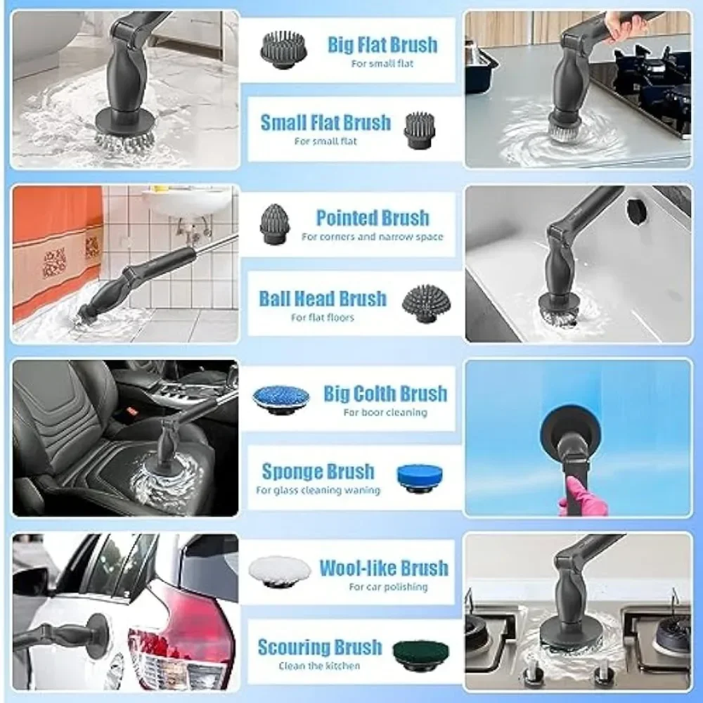 8 in 1 Wireless Electric Spin Scrubber Floor Wall Cleaning Brush Bathroom Kitchen Cleaner Household Rotating Cleaning Machine