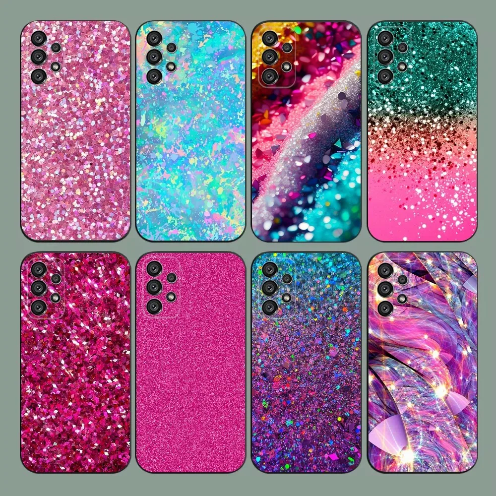 

Pink Glitter Transparent Phone Case For Samsung Galaxy A20,A21s,A22,A31,A32,A52,A53,A72,73,A80,A91 Soft Black Cover