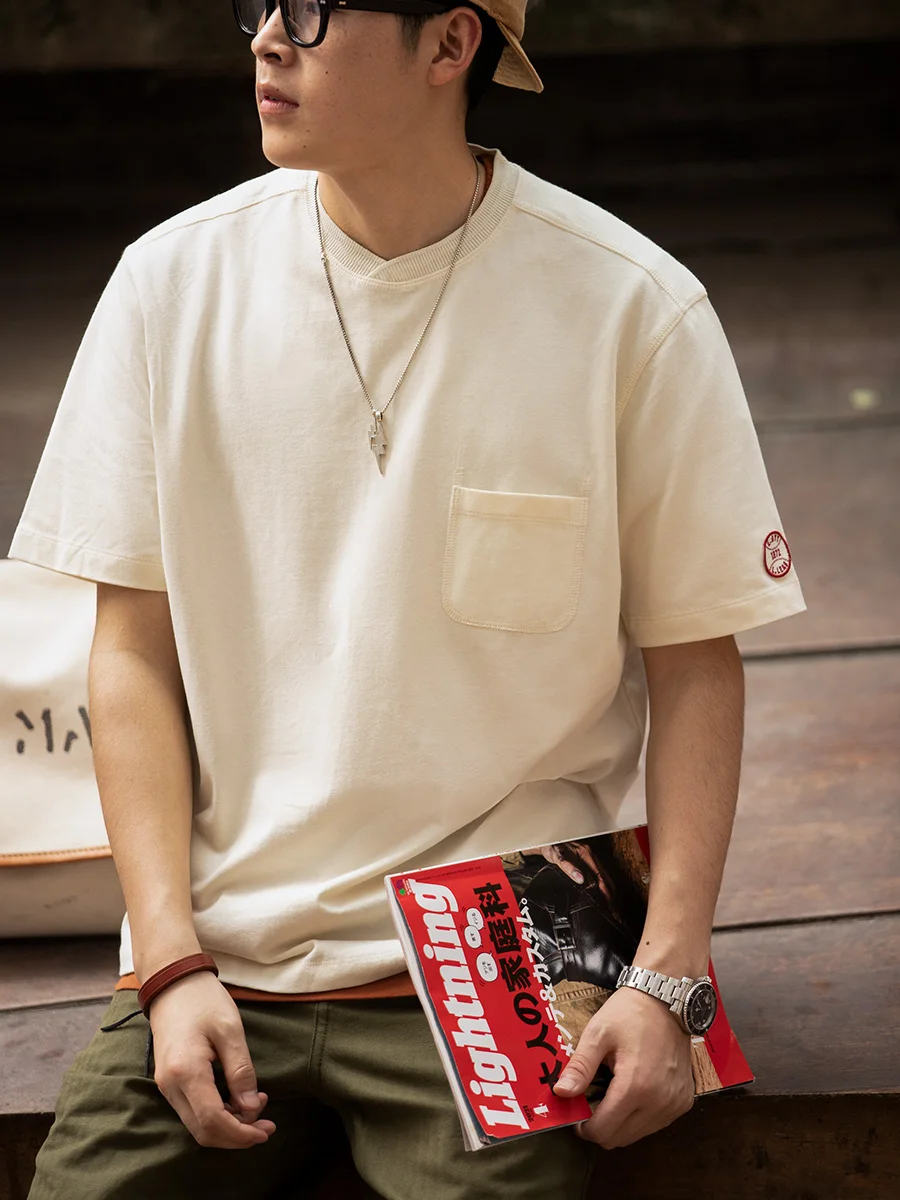 

Maden Loose Fit Baseball Collar T-irt Men's Summer Casual Cotton ort Sve f Sve Base irt Japanese Sle Retro