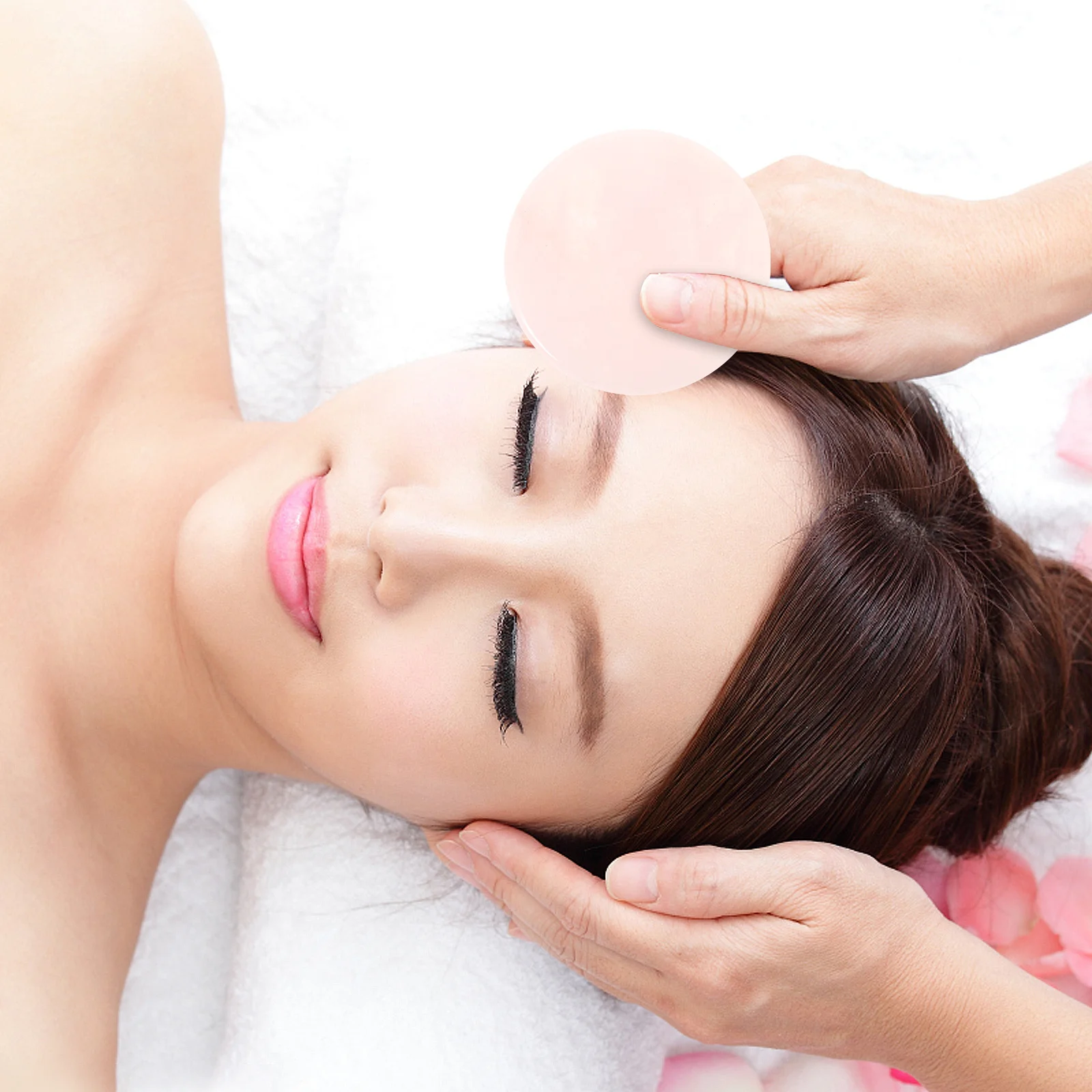 

Pink Crystal Gua Sha Board Natural Jade Massage Scraper Portable Round Muscle Massager Safe for Face Neck Back Whole Body Use