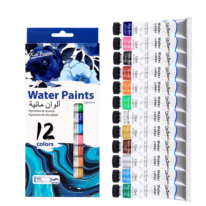 

12 Colors Water Paints Set,12 Ml Watercolor Pigment Tubes for Artists Kids Beginners & Painters Painting Kit Art Supplies