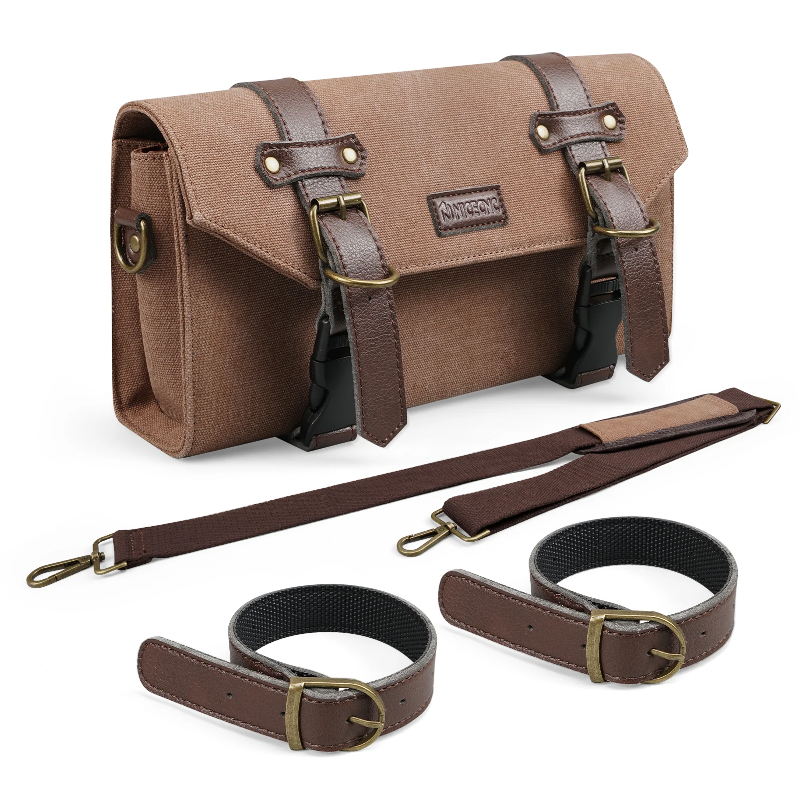 

NICECNC Universal Motorcycle Handlebar Bag - Front Fork Bag Washable Canvas with Rivets Moderate Capacity Convenient Access