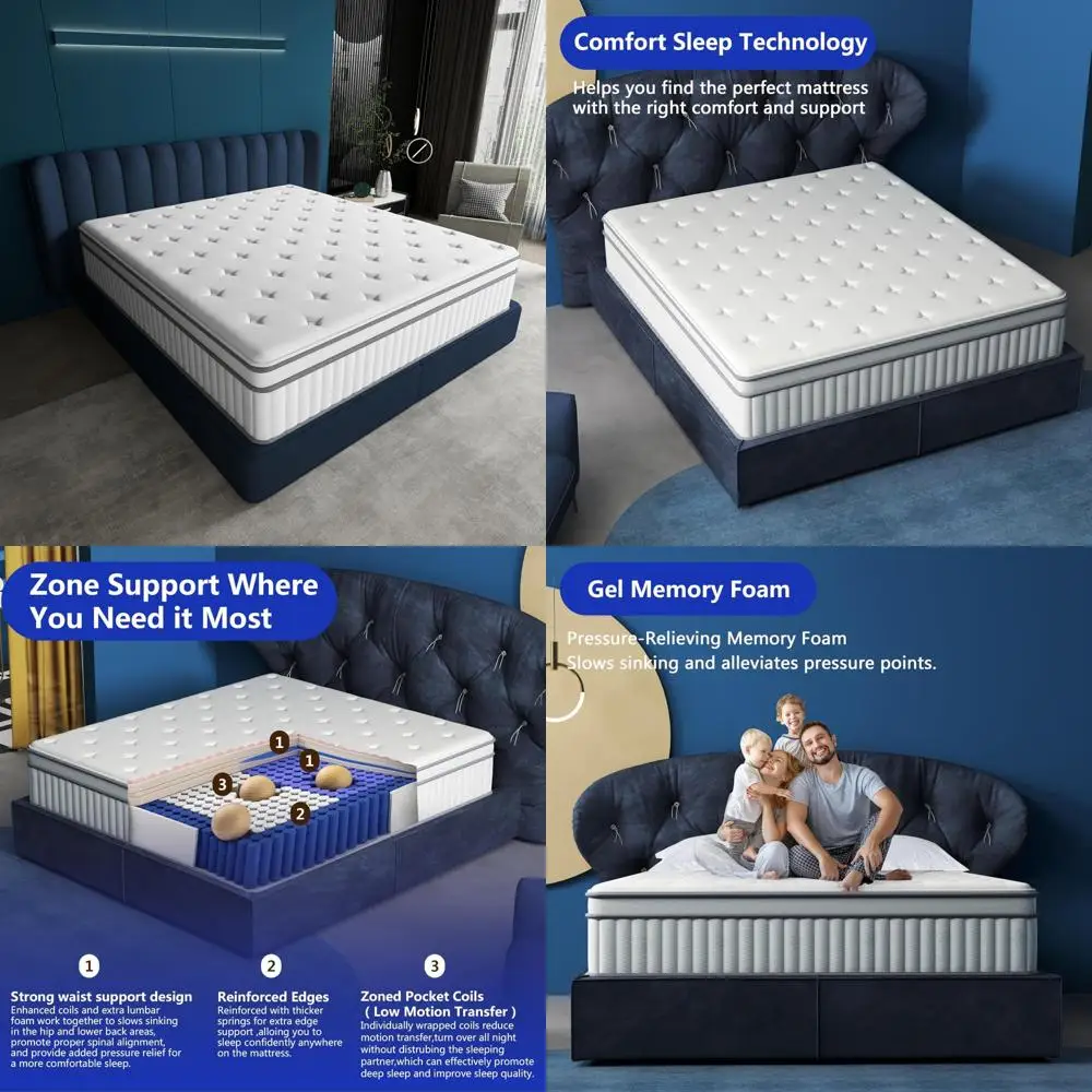 Hybrid Gel Memory Foam Mattress - 12 Inch Full Size Bed with Pocket Springs and Superior Comfort for Deep Sleep