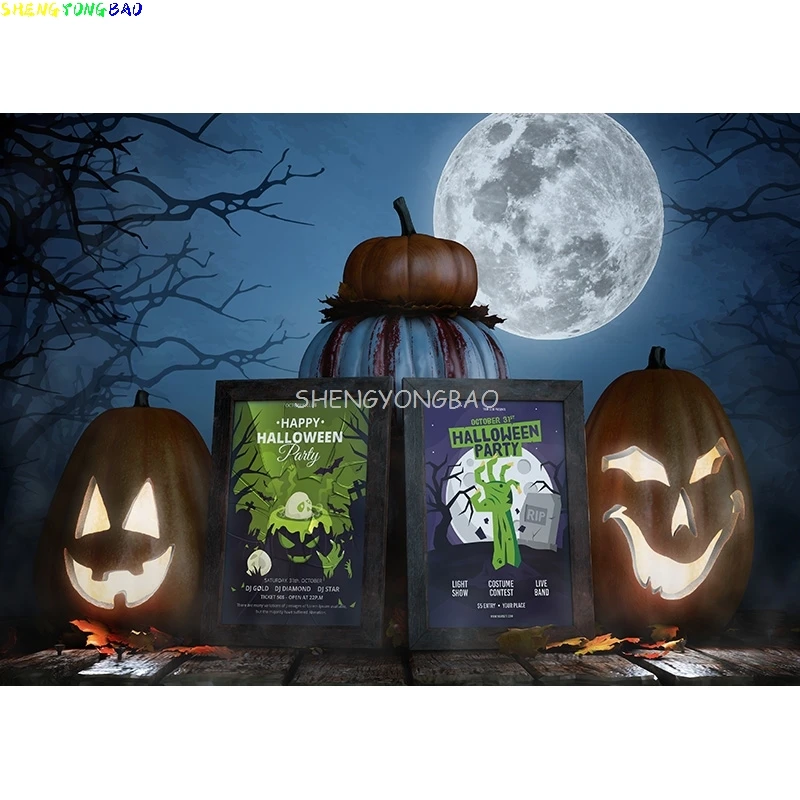 خلفية قلعة حجر القبر للهالوين ، فانوس ، صورة قمر ، تصوير فوتوغرافي ، مستلزمات استوديو الصور ، خلفية اليقطين #2