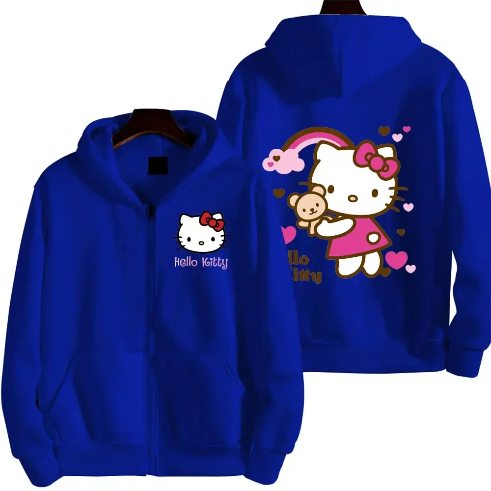 Women\'s Zipper Hoodie Autumn and Winter New Cute Kawaii Sanrio Hello Kitty Pattern Sweatshirt 2024 Streetwear Women\'s Clothing