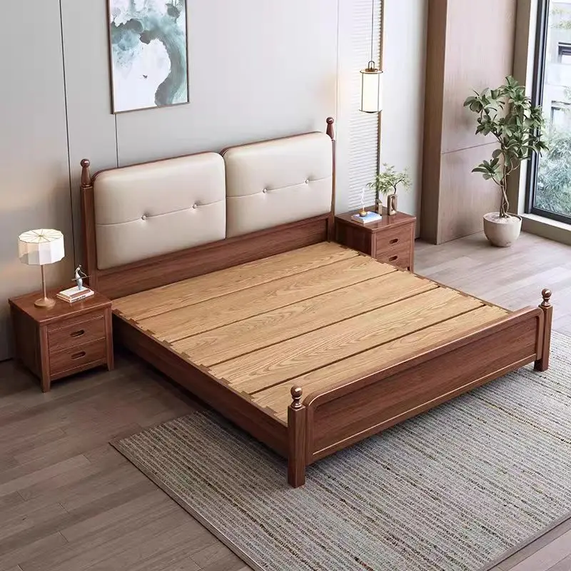 Medieval style, American solid wood bed 1.5 meters, single 1.8 meters, master bedroom double, solid wood soft bag, storage model