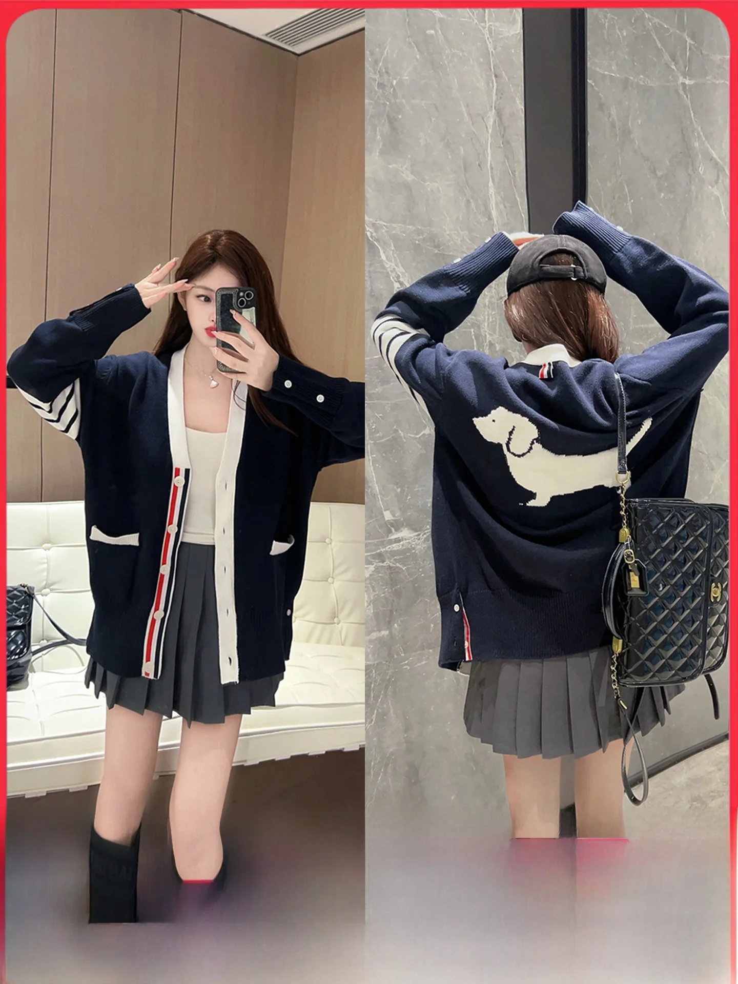 

Свободный вязаный открытый кардиган-свитер для женщин и мужчин синего цвета с четырьмя полосками Осенний хлопковый свитер с высоким содержанием V-Ne Lon...