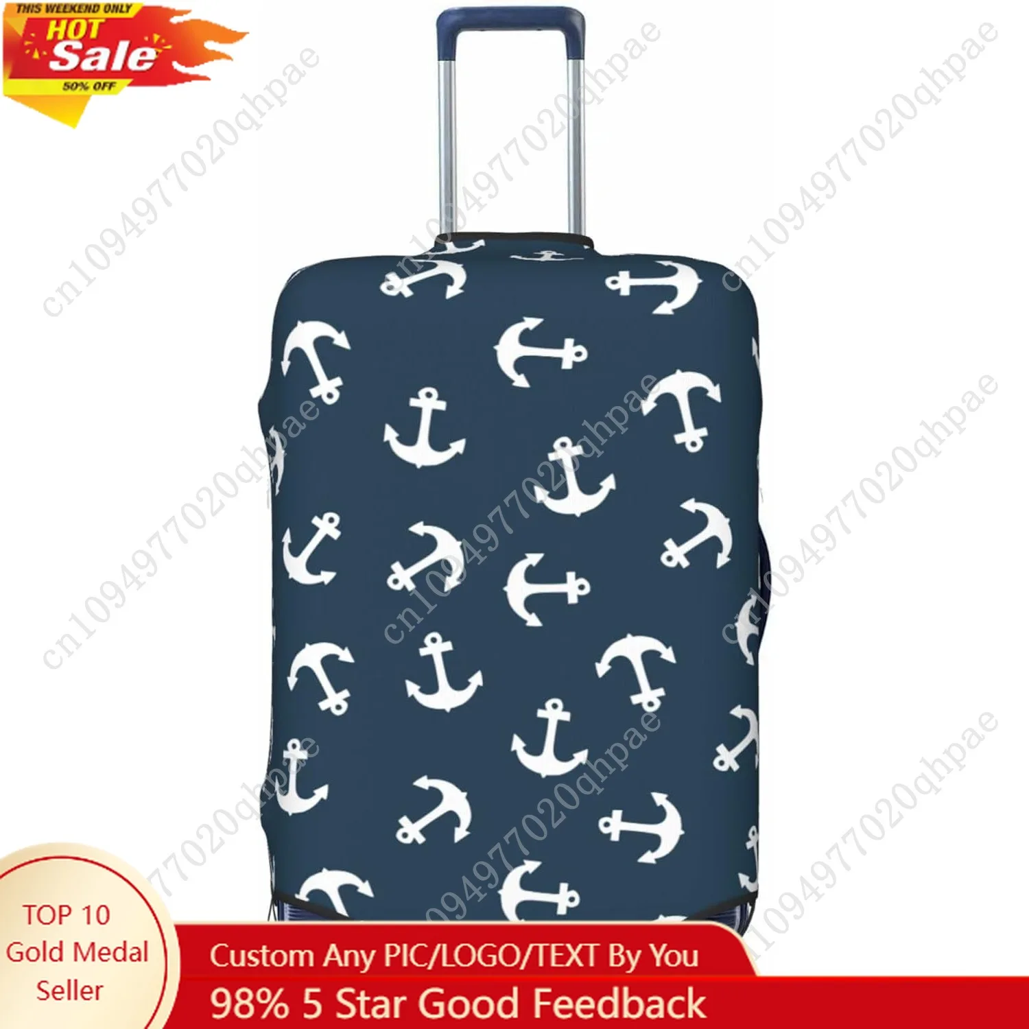 

Nautical Anchors Luggage Suitcase Covers Elastic Washable Sea Adventure Ocean Theme Navy Luggage Protector Travel Suitcase Prote