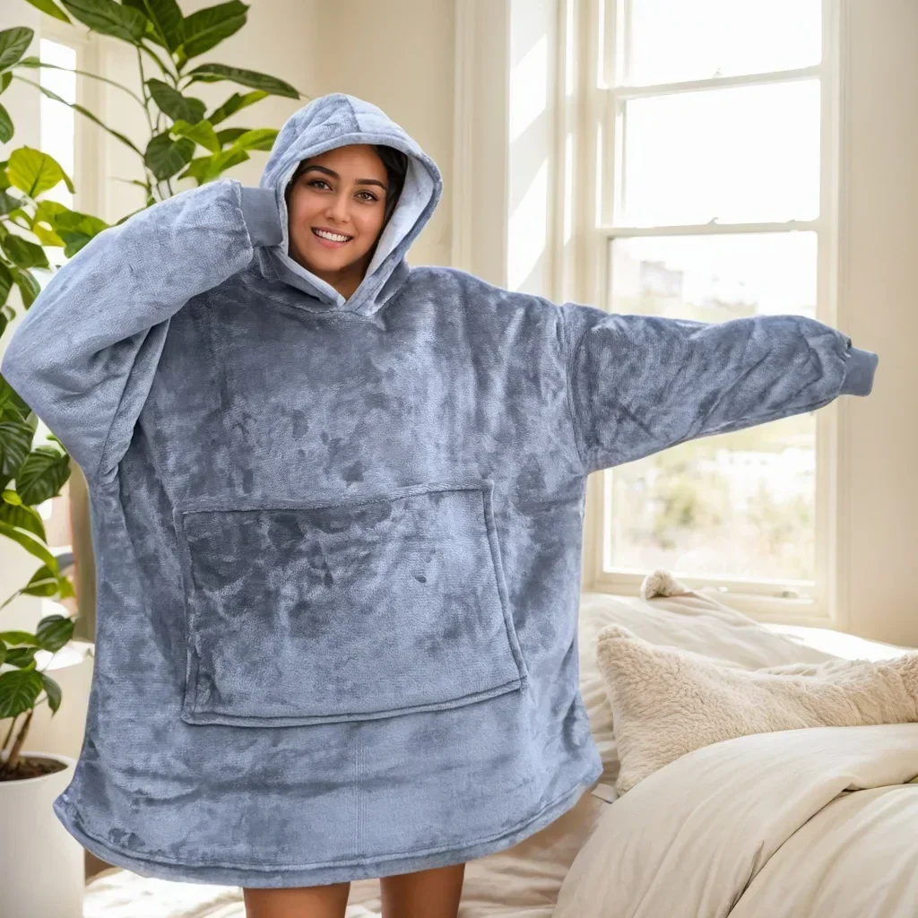 

Thickened Lamb Velvet Robe Hooded Fleece Sleepwear TV Blanket Cold Proof Lazy Person's Huggle Coat Comfortable Home Clothes