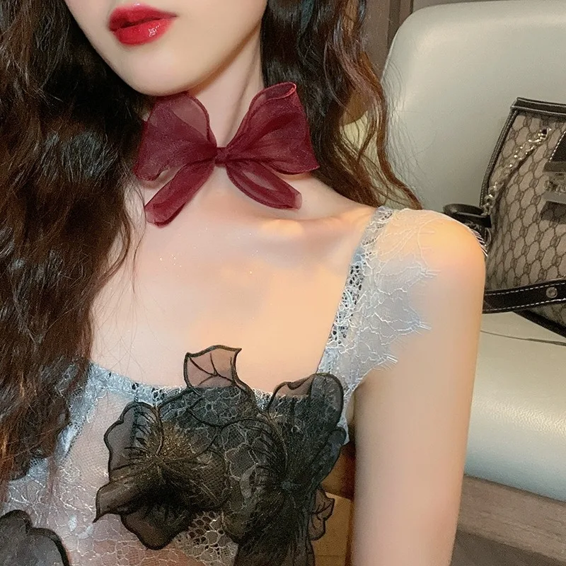 Harajuku Crystal Statement Necklace Collar Black Lace Chokers Flower Necklaces For Women Girl Boho Flower Charms Chian Jewelry