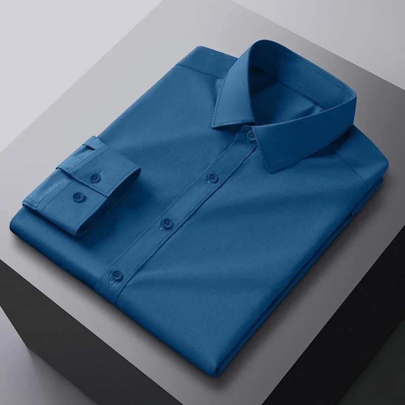 Herren-Business-Casual-Langarmhemd, einfarbig, knitterfrei, bequem, vielseitiges, einfarbiges Oberteil für alle Jahreszeiten
