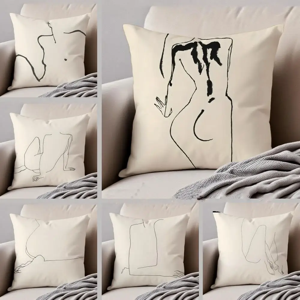 style bold Sexy Sample Line Body Anime Cartoon Cushion Cover Linen Pillow Case Soft Breathable Protective Couch Room Decoration