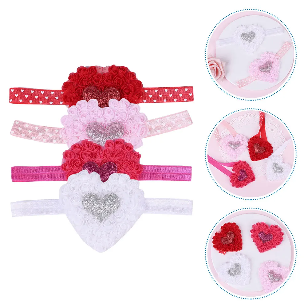 

4pcs Valentine Headband For Girls Heart Design Party Hair Hoops Durable Nylon Headdress Festival Photo Props Reusable