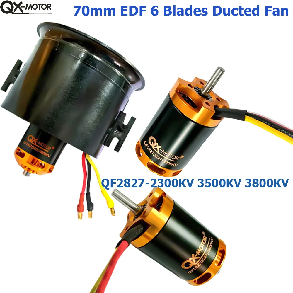 

QX-Motor 70MM EDF Ducted 6 Blades Fan Brushless Motor QF2827 2300KV 3500KV 3800KV For RC Airplane Drone Model Spare Parts