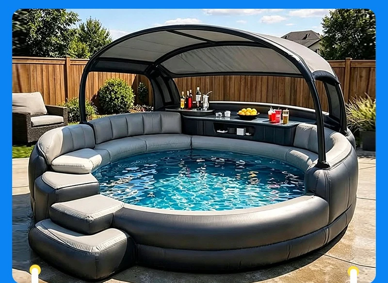Inflatable Water Bar Table, Floating Party Sofa Dining, Pool Lounge Bed with Sun Canopy for Swimming Pool Drinks Deck Use