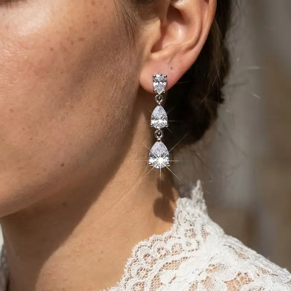 Elegantes Pendientes de Gota de Agua para Mujer, Lujosos Pendientes Colgantes Geométricos con Circonita Cúbica Brillante, Joyería Moderna para Novia y Boda