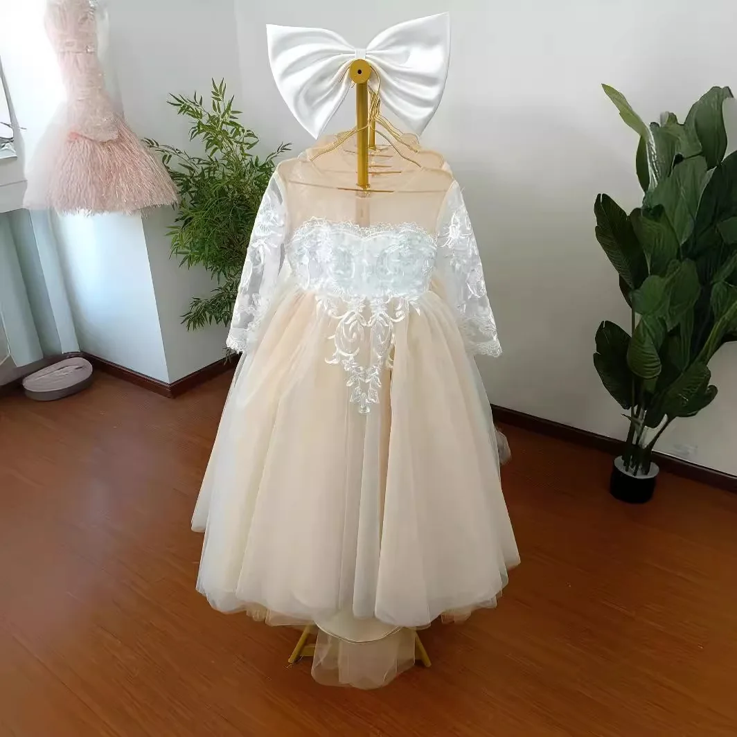 Mvozein Flower Girl Dresses Puffy Girl Wedding Party Dress  Princess Long Tailing Dress Child Kid Birthday Dresses