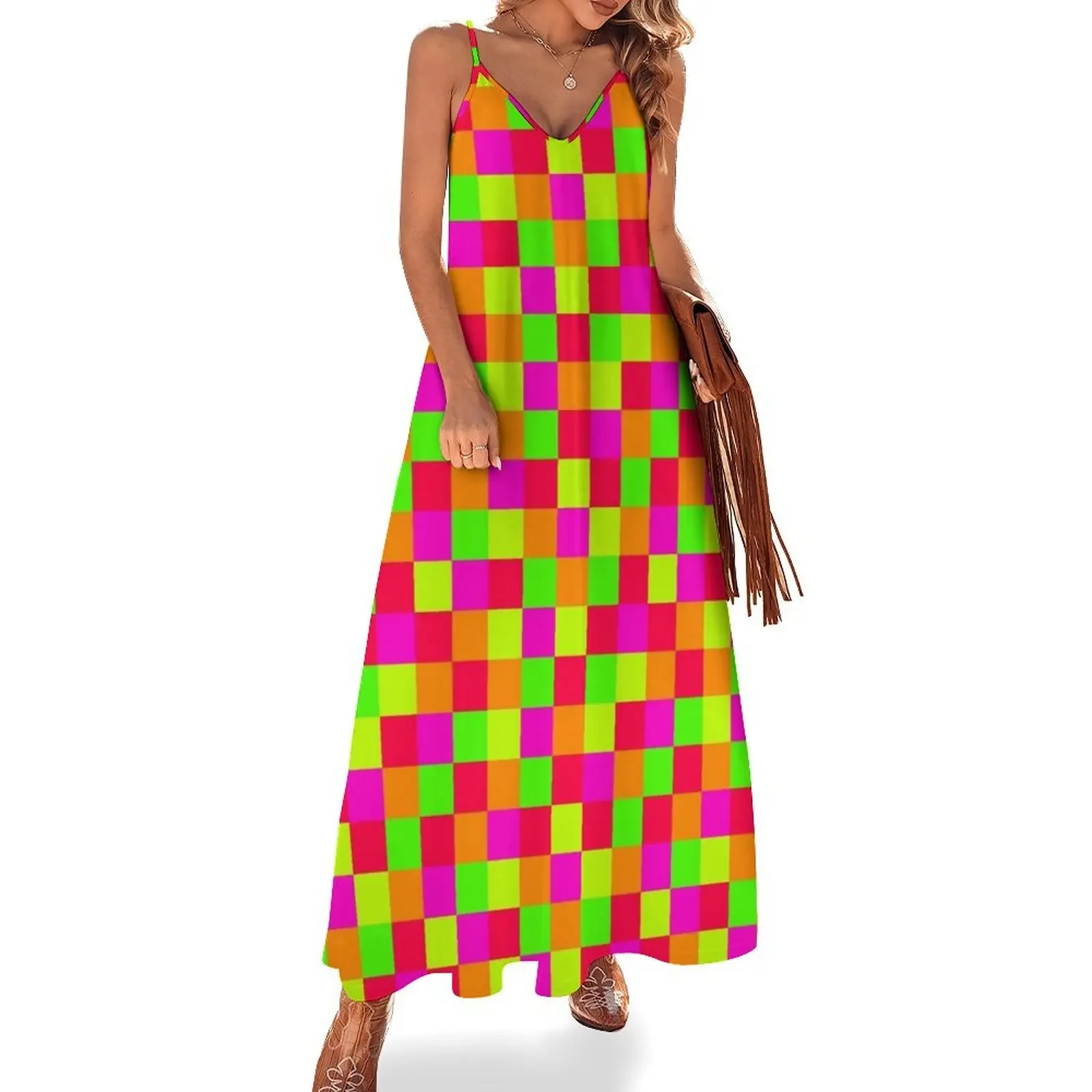 

Pixel Neon Colors Color Blocking Sleeveless Dress dresses for woman 2024 long sleeve dresses Dress