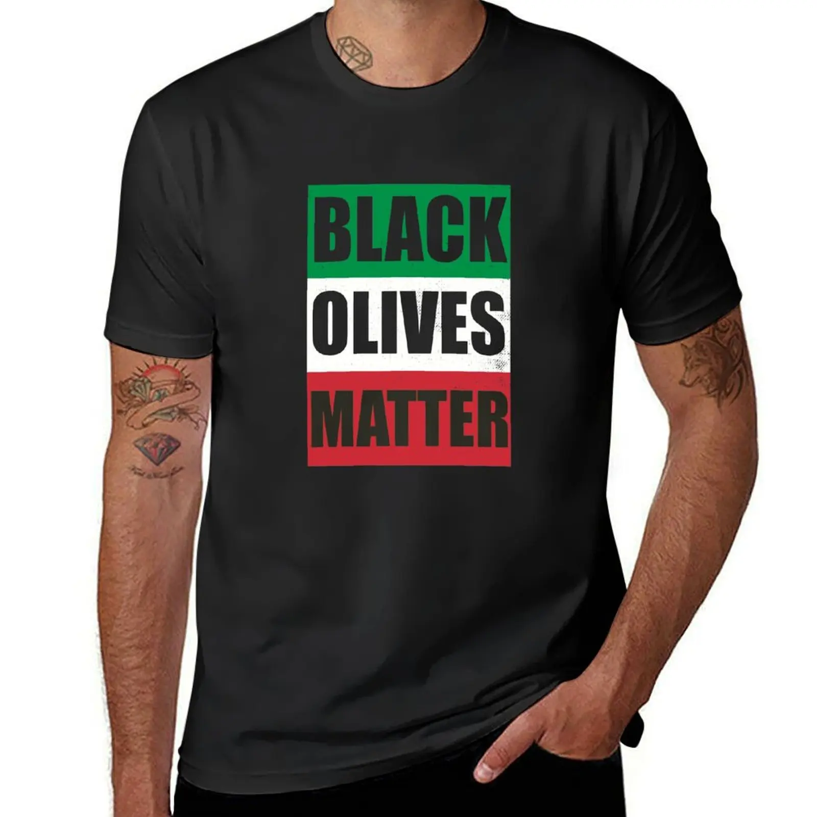 Funny Italian Food Black Olives Matter Italy Flag T-Shirt customizeds animal prinfor boys t shirts for men cotton