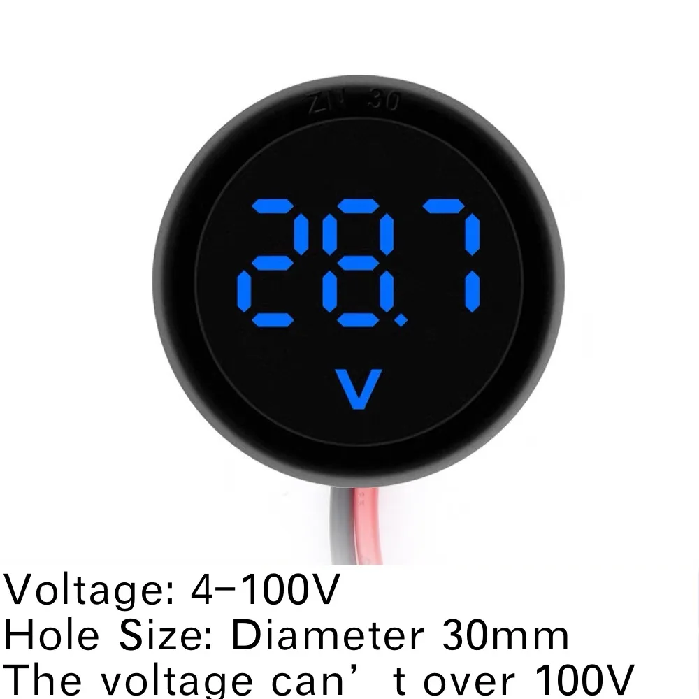 50pcs DC 4-100V DC Digital Voltmeter Head Display LED Digital Display Round Two-wire Voltage Meter Reverse Polarity Protection