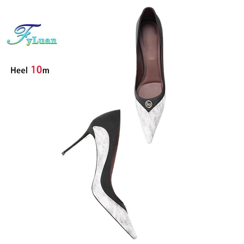 2025 رمادي فضي عالية الكعب 10 سنتيمتر 8 سنتيمتر 6 سنتيمتر أحذية نسائية رقيقة الكعوب الجلد المدبوغ وأشار السيدات مضخات الفم الضحلة خنجر أحذية الحفلات #6