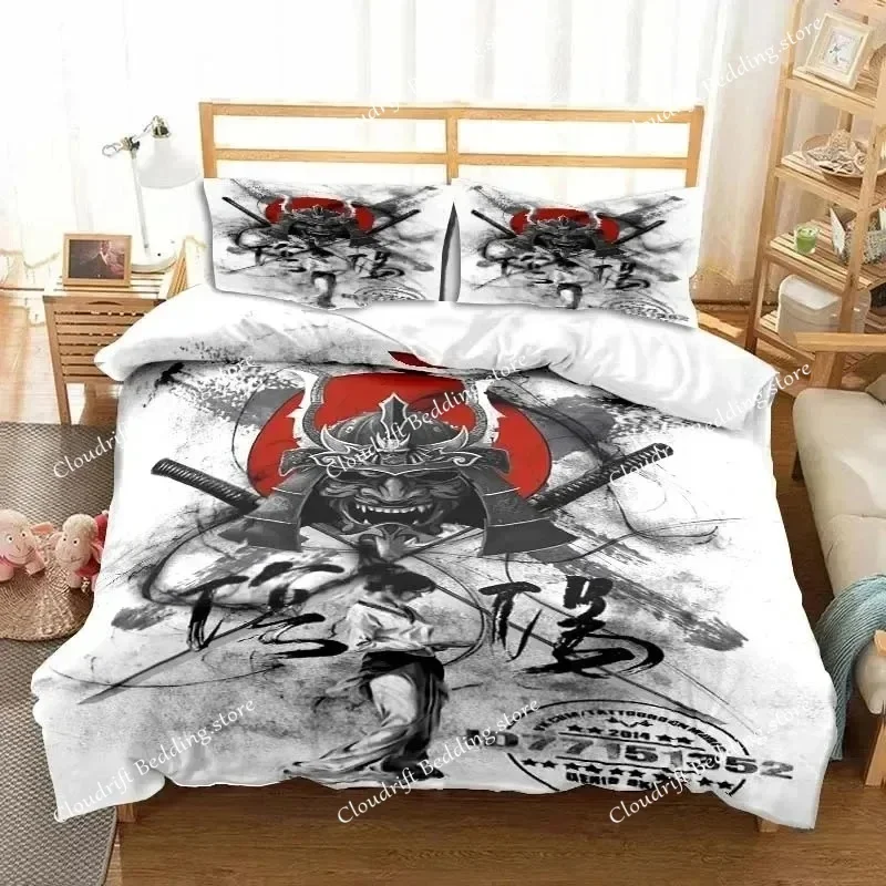 

Japanese Samurai Bedding Set Soft Duvet Cover Set Men Teen Bedroom Single Double King Size Duvet Cover Pillowcase Boy Gift