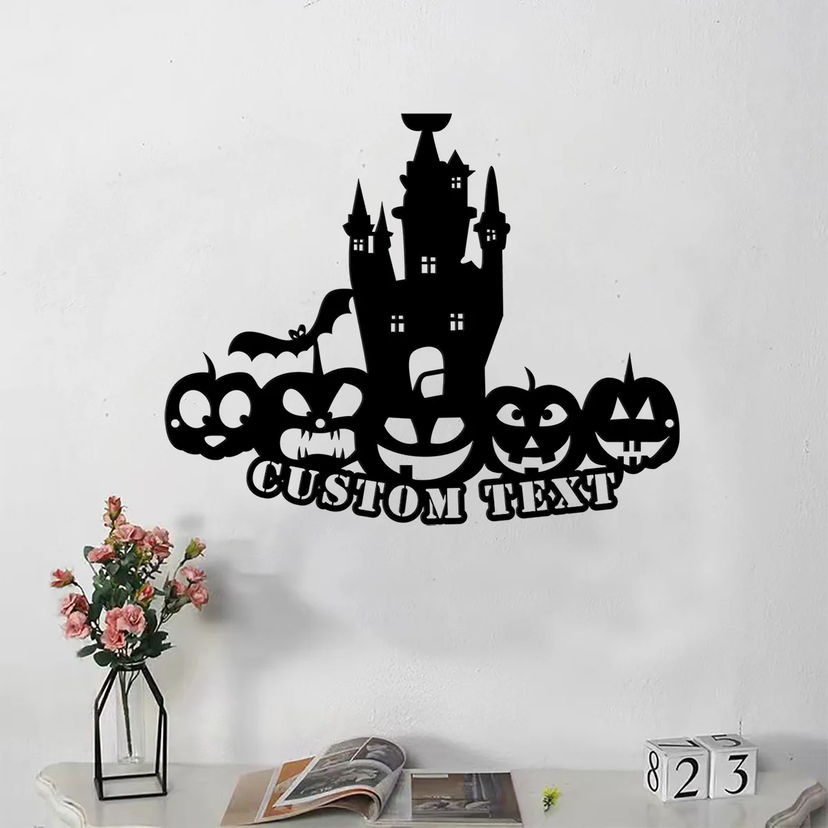 Custom Haunted House Metal Decor , Bat and Spooky Houses Metal Wall Art , Pumpkins and Creepy House Customized Halloween Wall