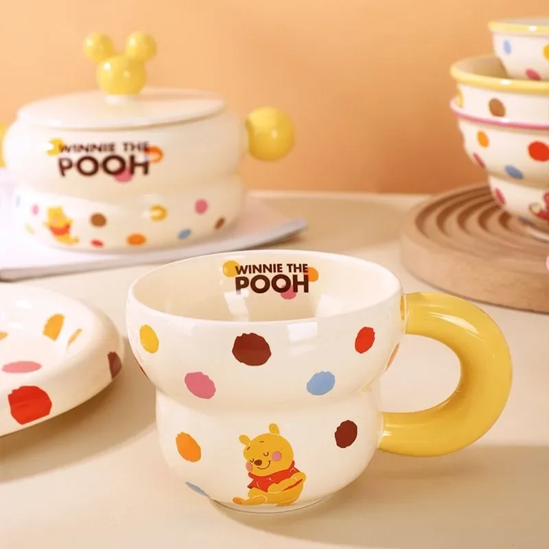 Creative cartoon pattern Disney Lotso Winnie the Pooh household high-looking and cute polka-dot ceramic mug for men and women