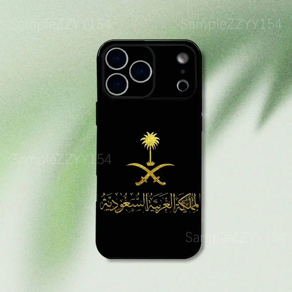 حافظة هاتف بعلم المملكة العربية السعودية لهاتف آيفون 17,16,15,14,13,12,Pro,Max,Plus,E,SE4,Air,Mini Black Soft Funda
