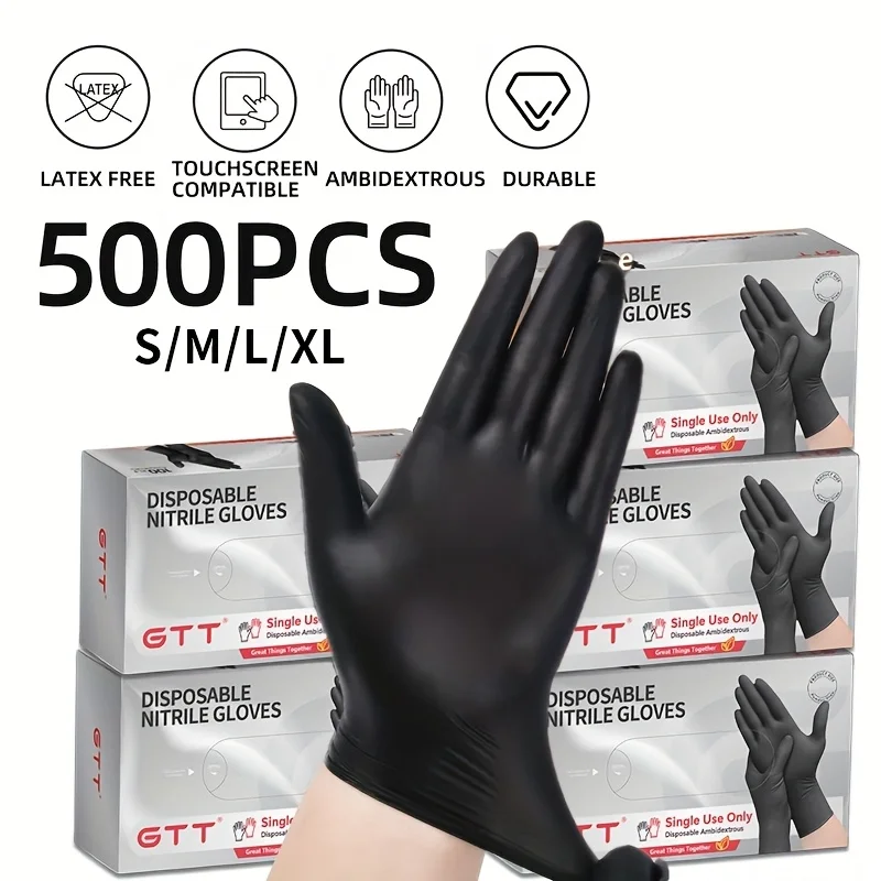 

500-Pack Black Disposable Pure Nitrile Gloves - Durable 6 Mil, Latex-Free Disposable Gloves For Cooking And Cleaning, Disposable Protective Gloves, Cleaning Gloves | Textured | Available In S/M/L/XL (5 Boxes Of 100 Pieces - 500 Pieces Total)