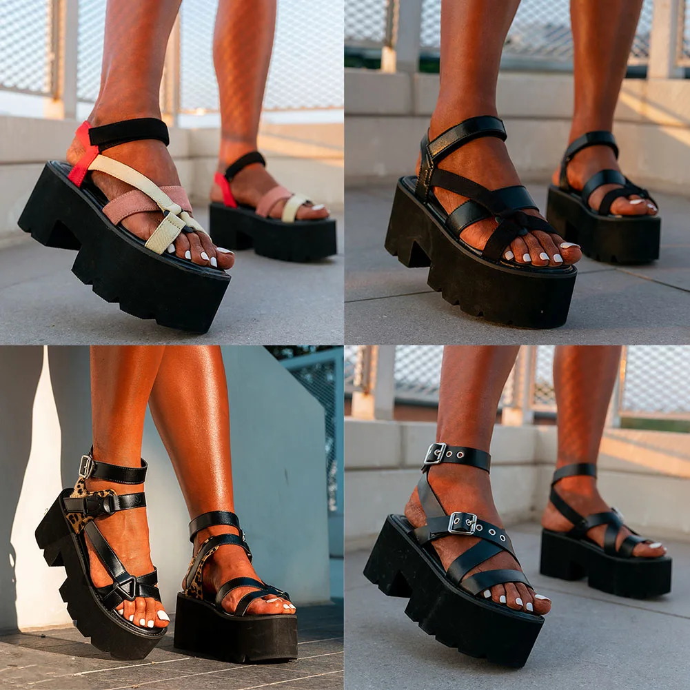 New Ladies Ankle Strap Gladiator Sandals Fashion Buckle Chunky High Heels Summer Women Sandals Casual Party Platform Shoes Woman