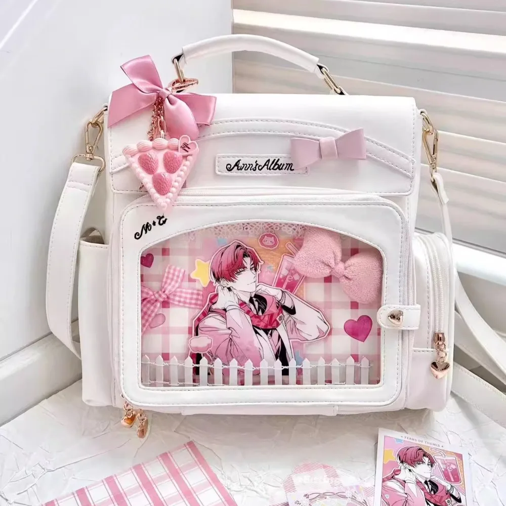 Japanese Original Fashionable Bow Mochilas Mujer Cute Retro Mochilas Square Ita Bag Transparent Bolsa Multi-function Jk Backpack