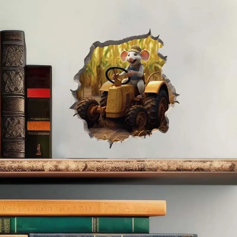 M455 Gardener Mouse in Mouse Hole Decal - Mouse Hole 3D Wall Sticker