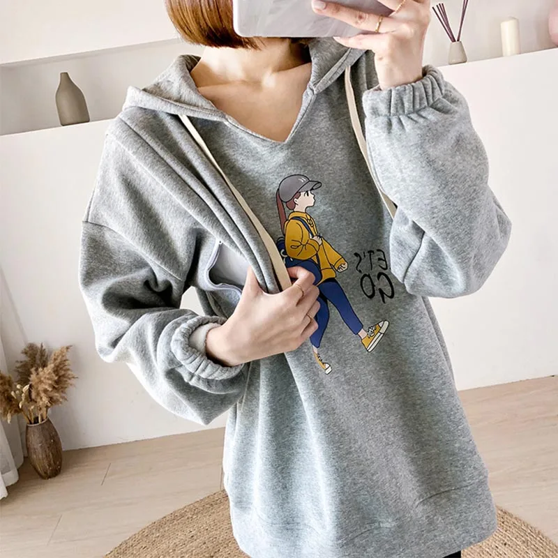 Maternity Breastfeeding Clothes Sweatshirt Embroidery For Nursing Mothers Hoodies Pregnancy Clothes Winter Maternity Clothes