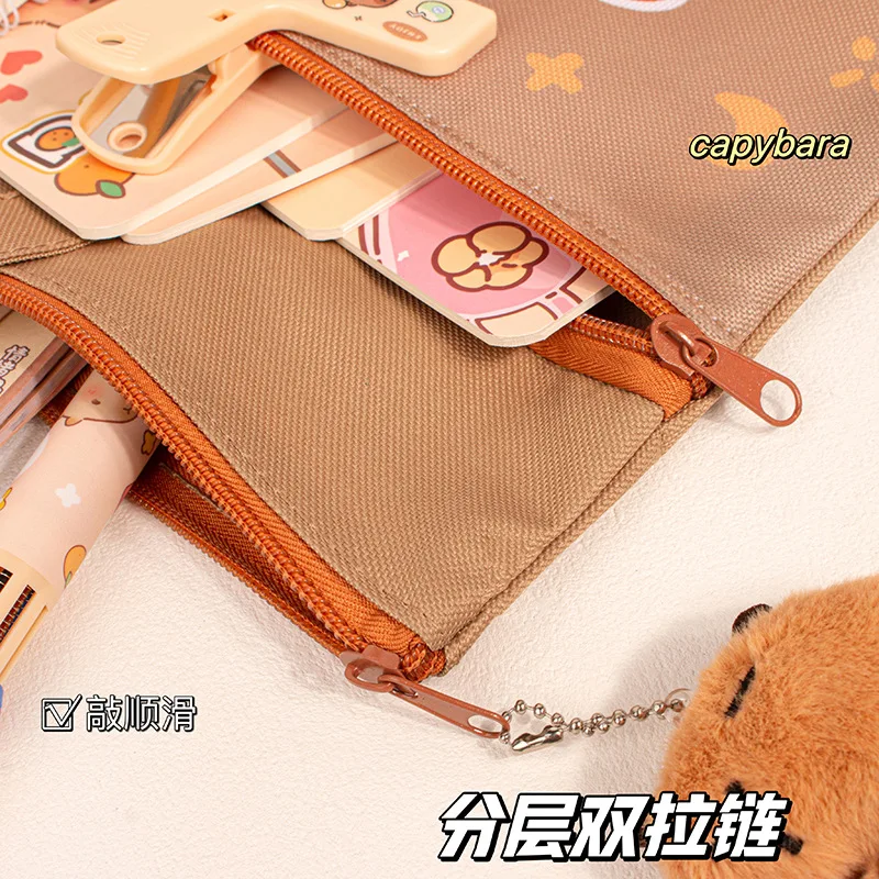 حقيبة يد كابيبارا حقيبة تعليمية سعة كبيرة أكسفورد كارتون أطفال وثيقة حقيبة كتف القهوة كابيبارا حقيبة مدرسية