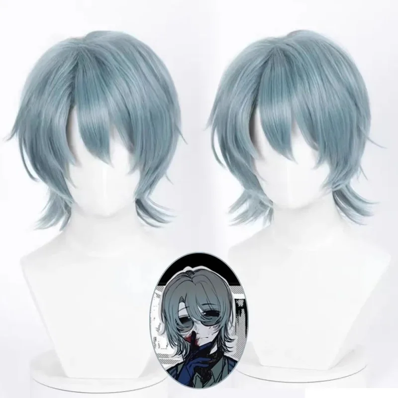 

Cosplay wig with volumized top, blue-gray straight hair