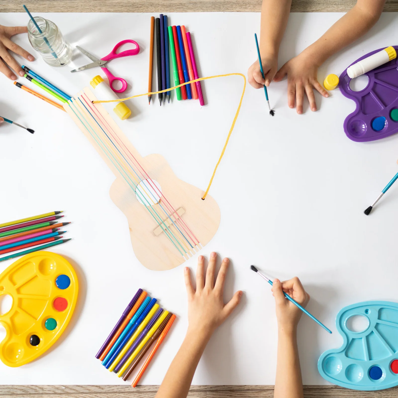 4Sets DIY Children's Wooden Guitar Unfinished Blank Wood Guitar for Painting Craft Making Musical Instrument Blank Wood Guitar,