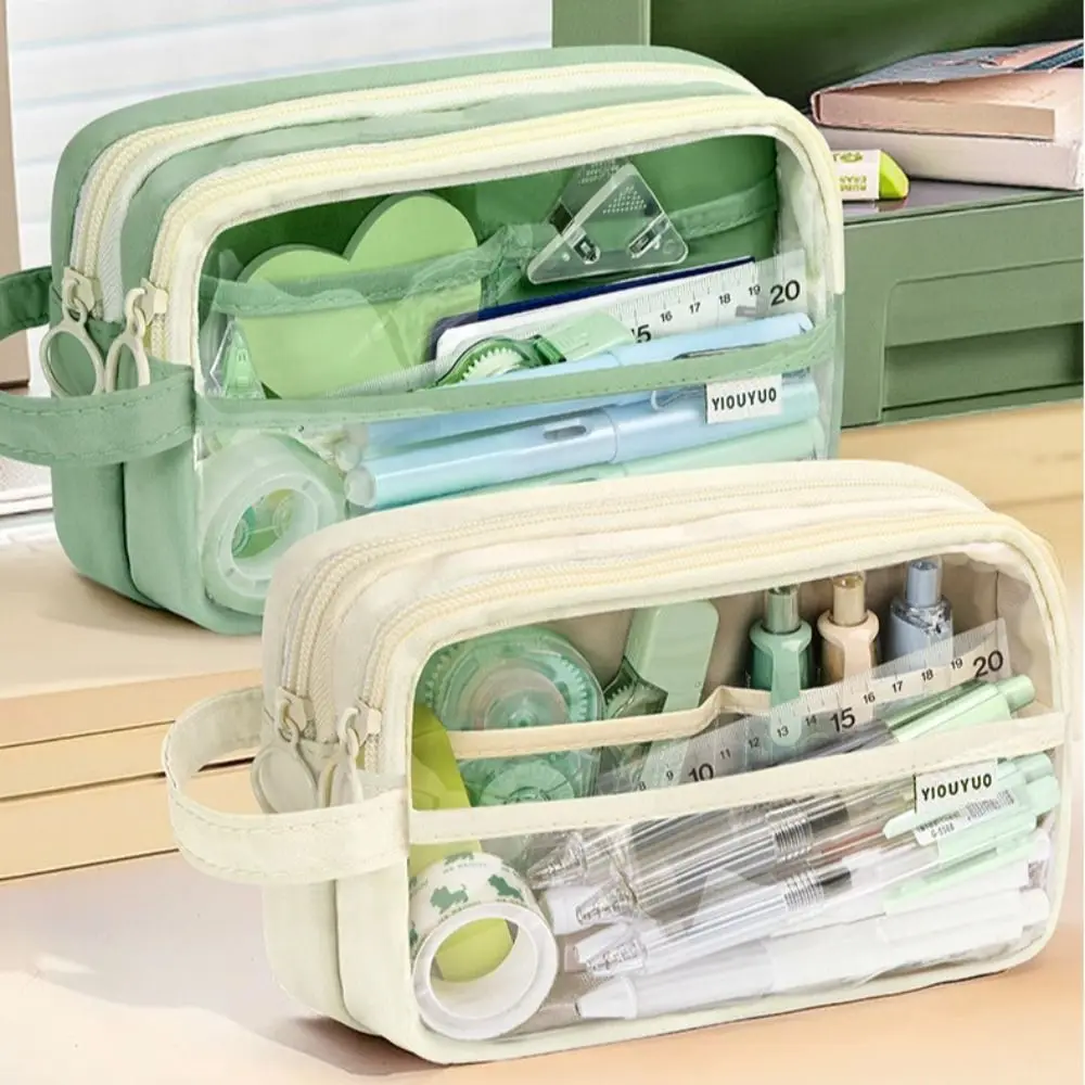 

Creative 5 Grid Transparent Pencil Case DIY Large Capacity Transparent Pen Bag Macaron Kawaii Stationery Box Students Gift