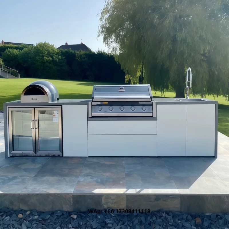 Professional Modern Luxurious Outdoor Kitchen Island Cart LP Gas Built-in BBQ Grills Durable Stainless Steel  Use Store