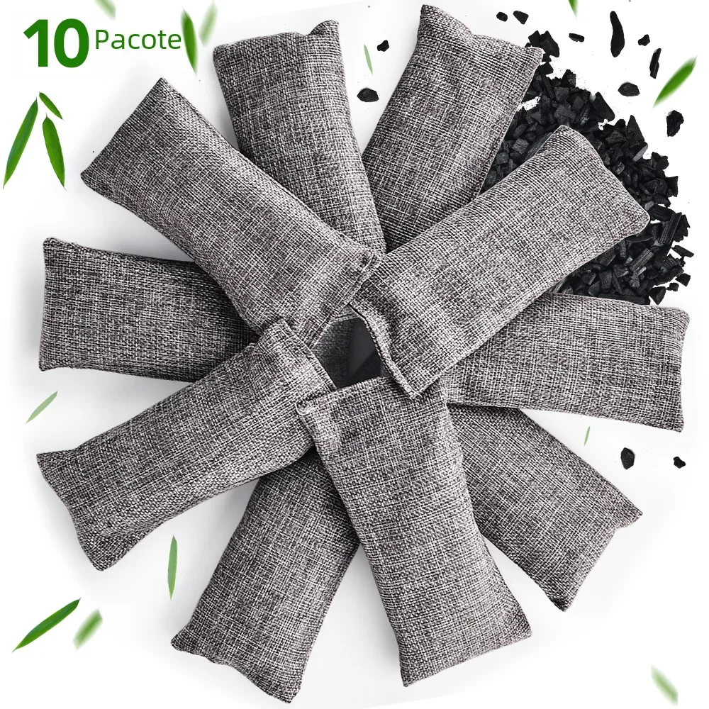 10 pçs sacos de carvão de bambu absorvente de odor 10x60g natureza fresco bambu carvão purificador de ar sacos casa banheiro carro eliminador de odor