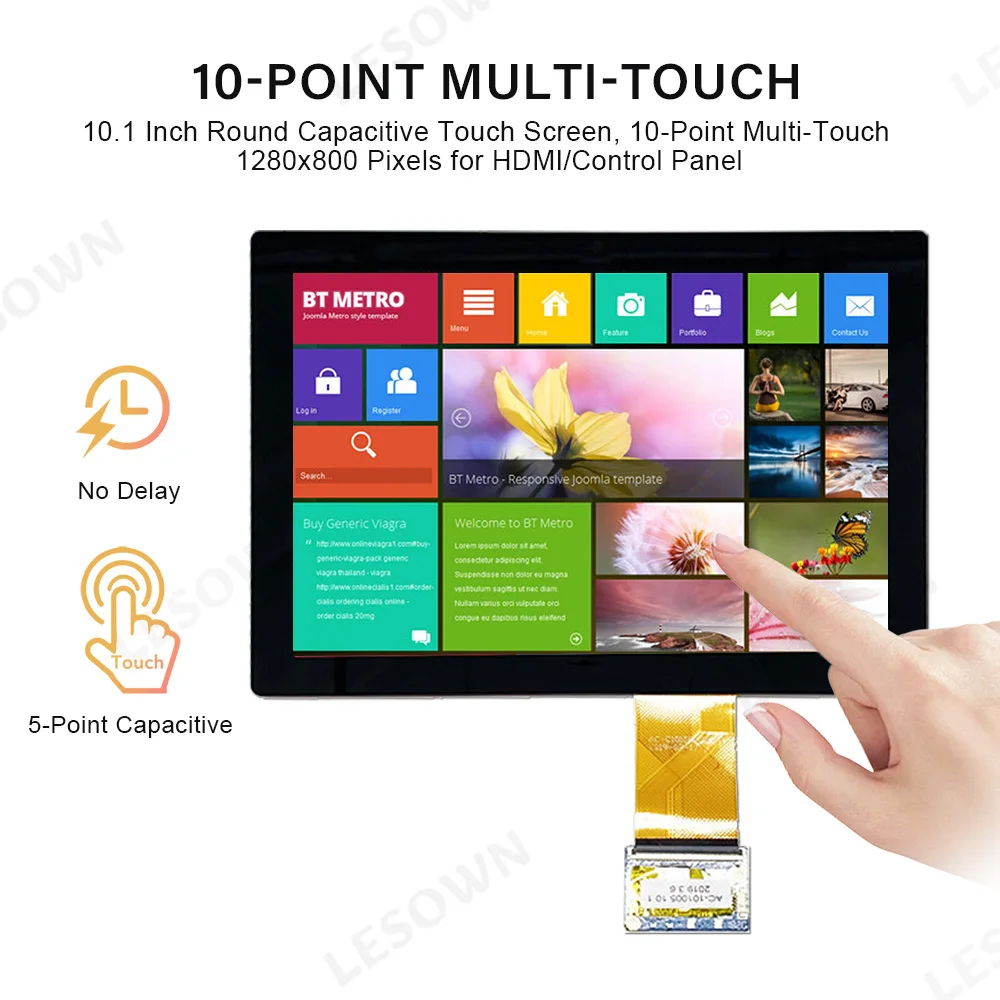 LESOWN 1280x800 10.1in Touch Screen Assembly Zero-Setup 10-Point Touch Monitor Táctil with Audio