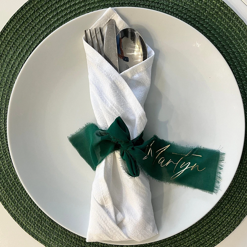 

Personalized Ribbon Bows Wedding Guest Name Gold Foil Place Settings for Glasses Bridal Party Decor Drink Name Tags