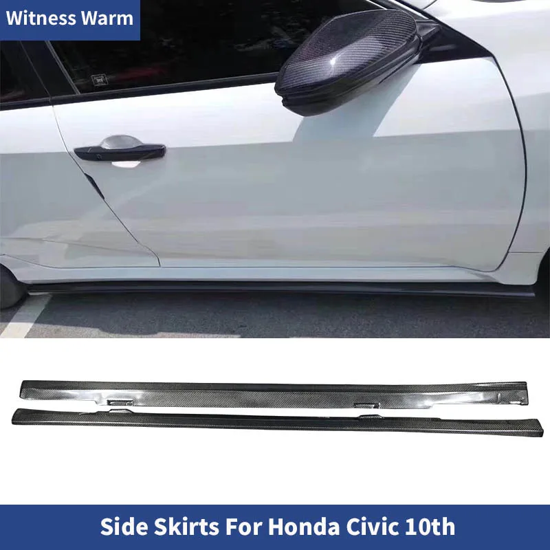 Carbon Fiber Side Body Skirts Kit Lip Splitters Bumper Cover for Honda Civic 16-17 Sedan 10th Gen