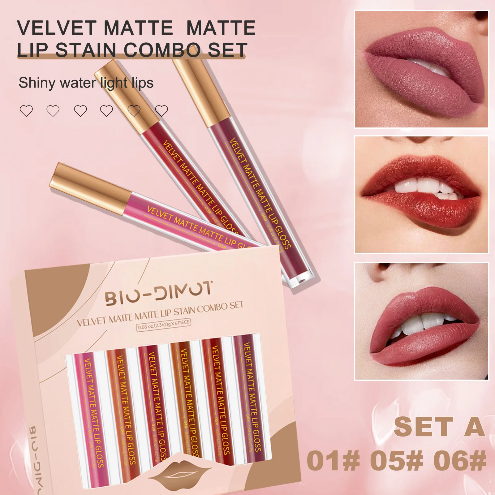 Rouge à lèvres velours mat, brillant à lèvres nu, maquillage imperméable, liquide longue durée, teinte humide pour femmes, cosmétiques, 6 pièces/ensemble
