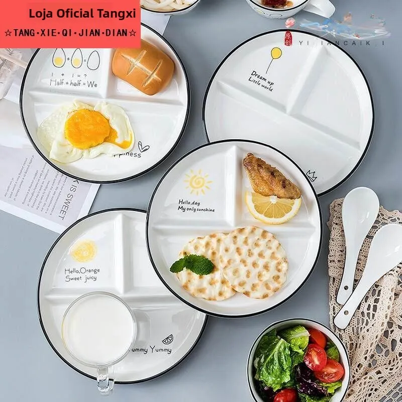 ダイエット用定量ボウル仕切り付き食事プレート脂肪減少食器家庭用子供用丸型新骨磁器皿